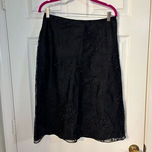 Lafayette 148 NY Y2K 100% Silk Elegant Fairy Black Floral Skirt, Size 10